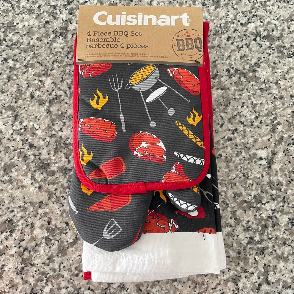 Cuisinart BBQ Set Apron, Oven Mitt, Pot Holder and Kitchen Towel